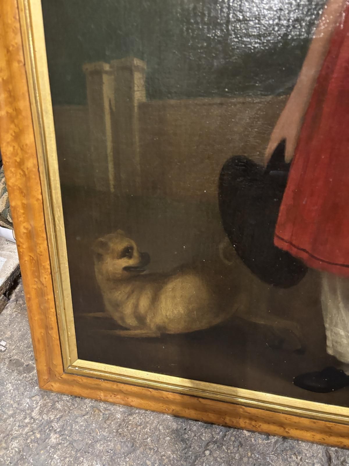 19th Century American Oil On Canvas Of A Boy With Dog photo Art