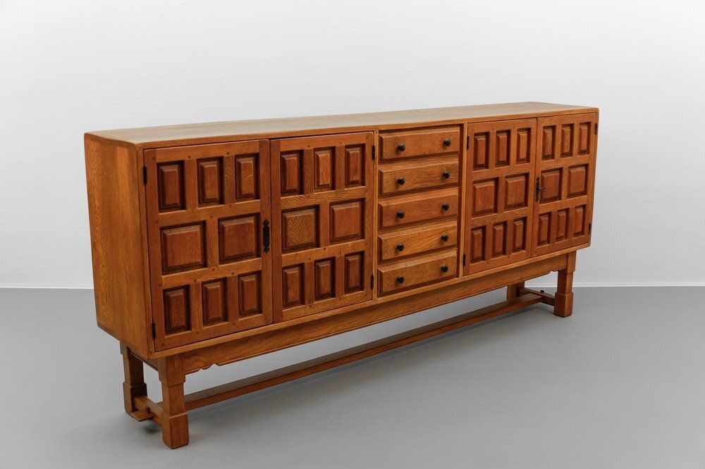 Large Screwless Sideboard Made Of Carved Oak, Spain, 1960s photo for sale