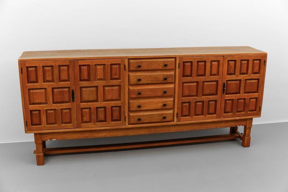 Large Screwless Sideboard Made Of Carved Oak, Spain, 1960s photo 4222.0