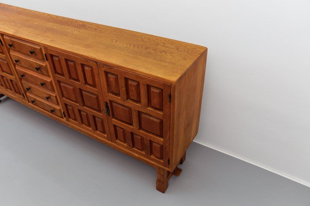 photo furniture Large Screwless Sideboard Made Of Carved Oak, Spain, 1960s