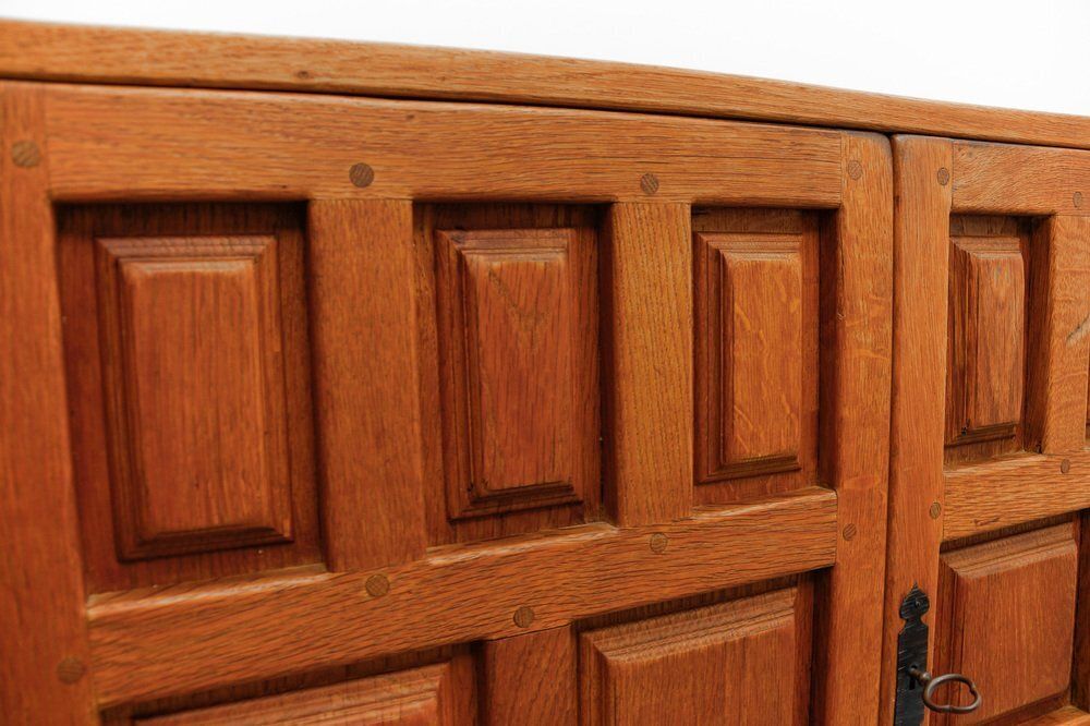 photo buy Large Screwless Sideboard Made Of Carved Oak, Spain, 1960s