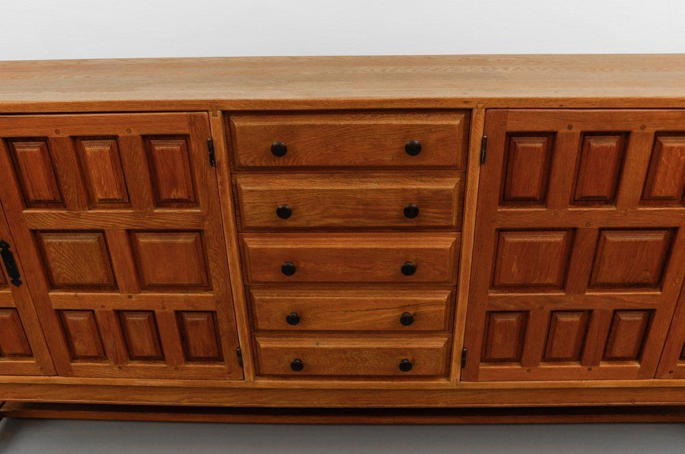 photo vintage Large Screwless Sideboard Made Of Carved Oak, Spain, 1960s