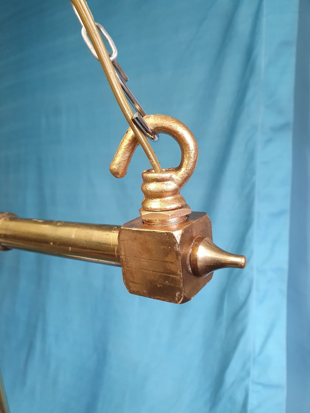 photo furniture Early 20th Century Gothic Style Chandelier In Brass With Glass Globes