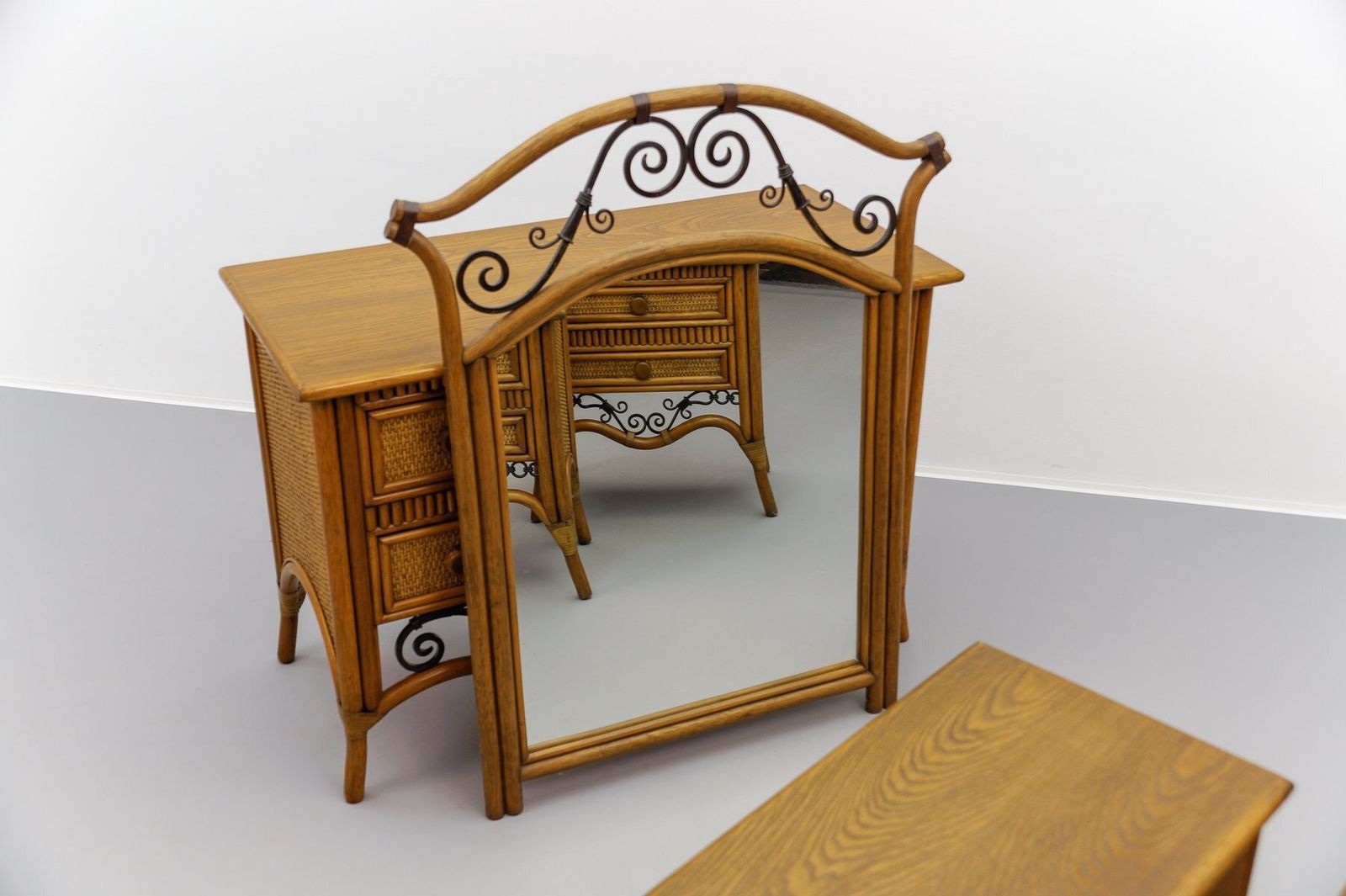 Italian Chest Of Drawers Made Of Rattan And Wrought Iron, 1970s, Set Of 2 photo furniture
