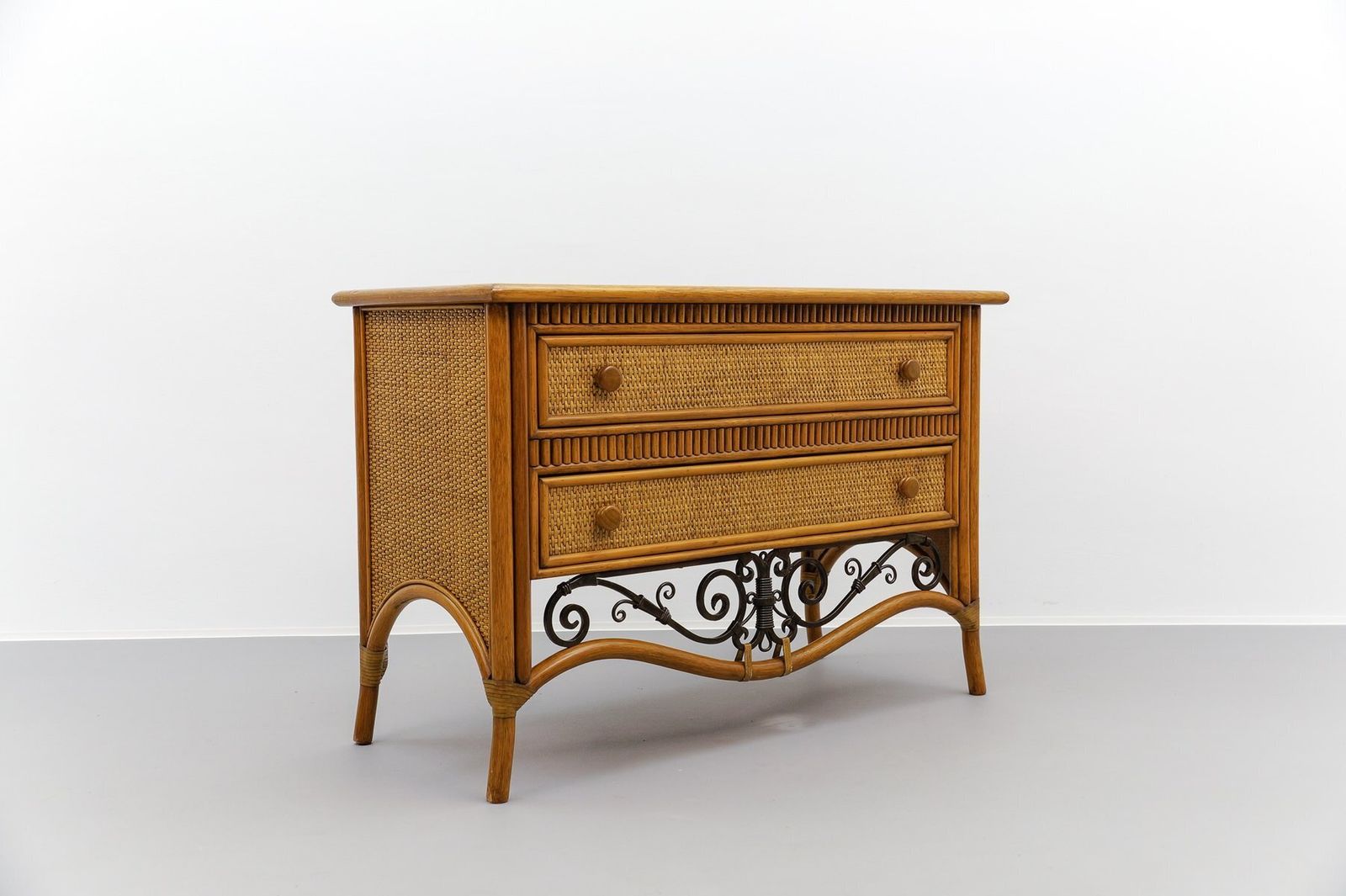 Italian Chest Of Drawers Made Of Rattan And Wrought Iron, 1970s, Set Of 2 photo Furniture
