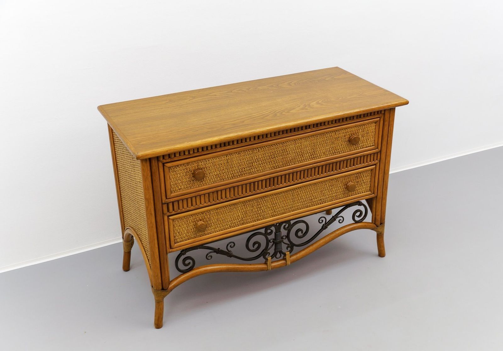 Italian Chest Of Drawers Made Of Rattan And Wrought Iron, 1970s, Set Of 2 photo vinterior