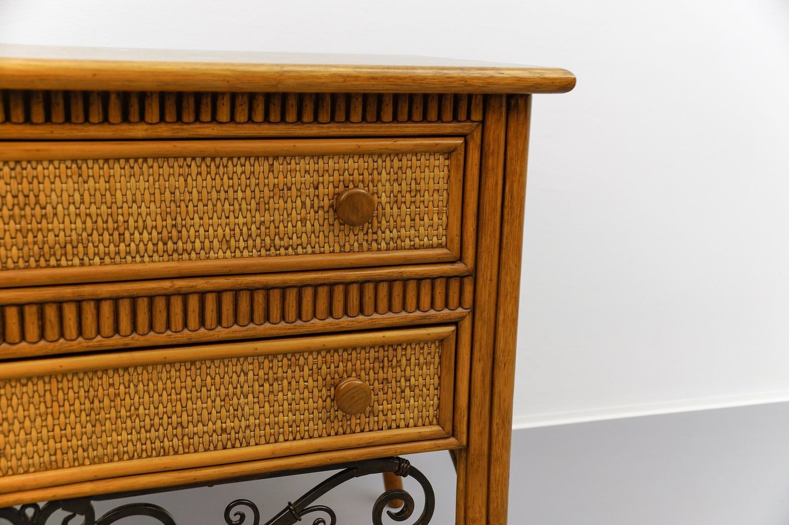 photo for sale Italian Chest Of Drawers Made Of Rattan And Wrought Iron, 1970s, Set Of 2