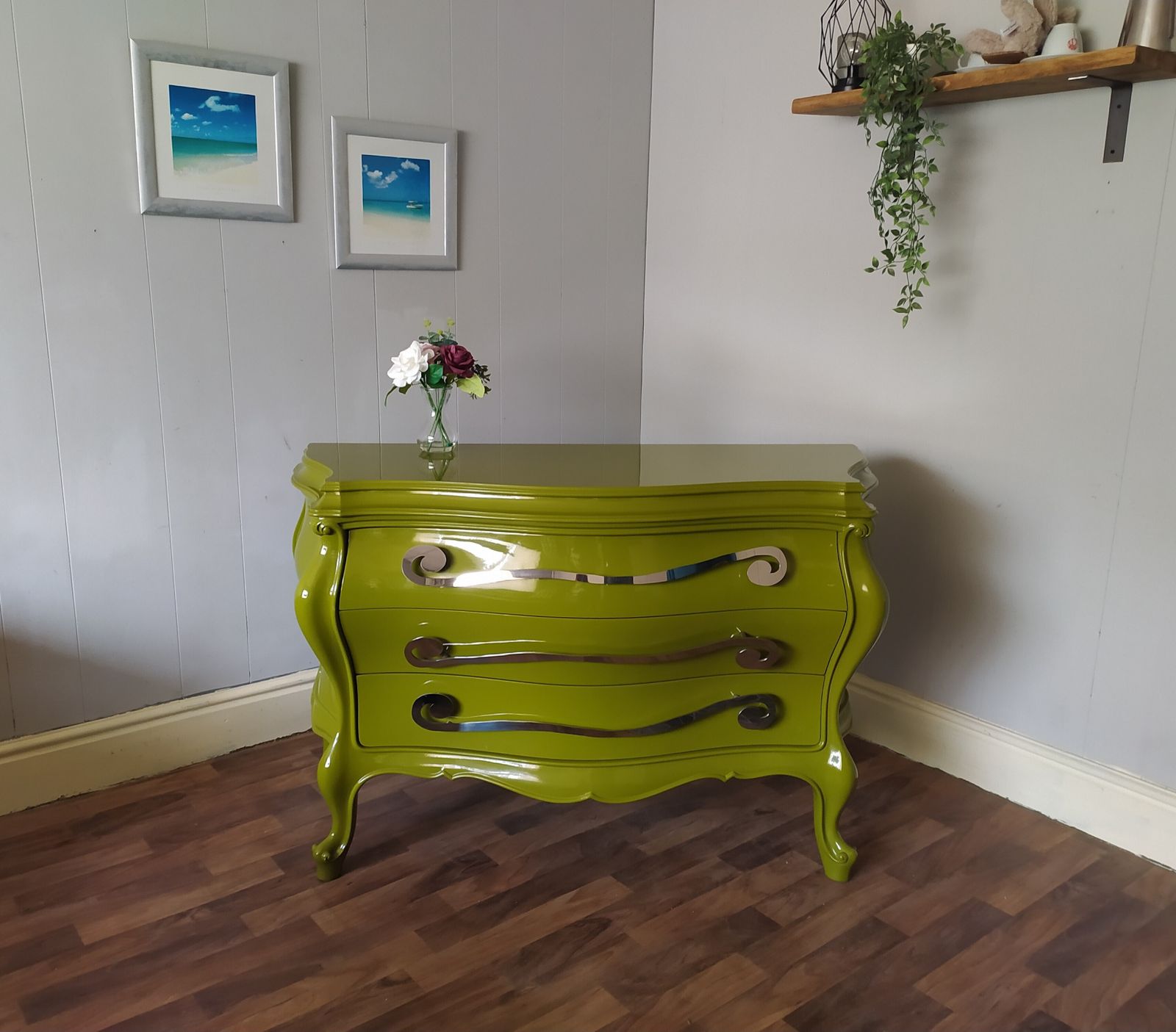 Green Lacquered Chest Of Drawers: Creazioni Berto Steel Handle Dresser photo buy