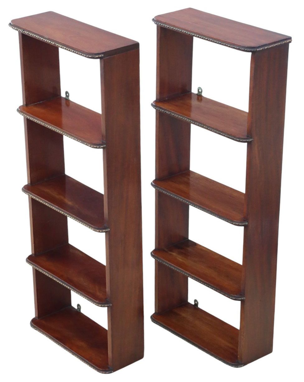 Antique Pair Of C.1900 Mahogany Wall Bookcases – Quality Display Shelves photo Furniture
