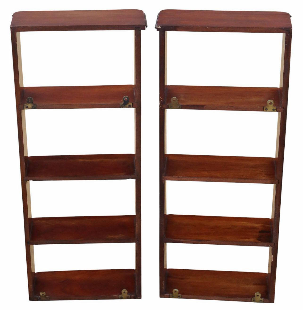 Antique Pair Of C.1900 Mahogany Wall Bookcases – Quality Display Shelves photo vinterior