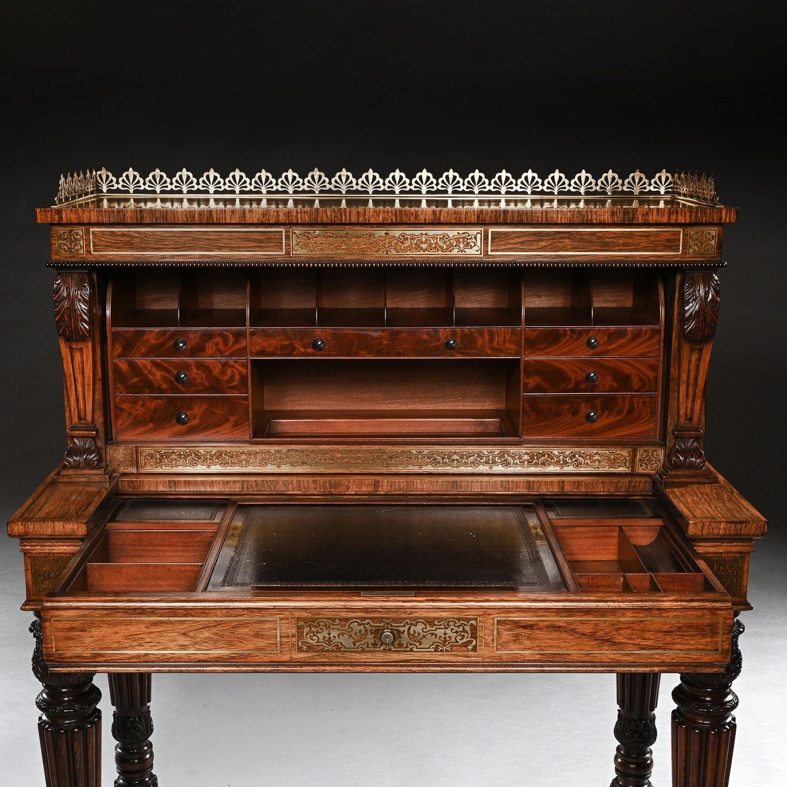 An Extremely Fine Rosewood And Brass Inlaid Writing Table Attributed To Gillows Oxford Street Workshop photo for sale