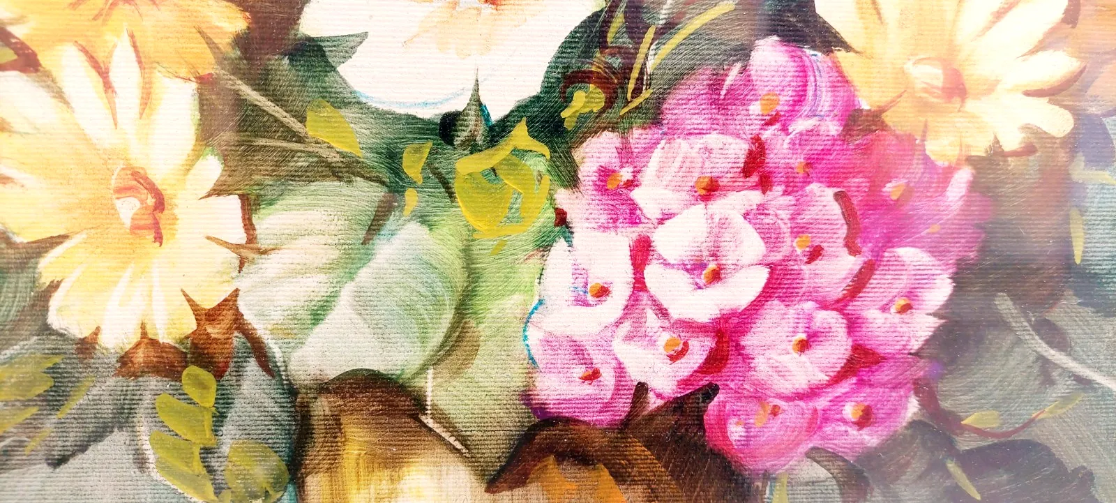 Oil Painting On Canvas Flowers A. René 50x70 Cm 60s/70s photo 148.0