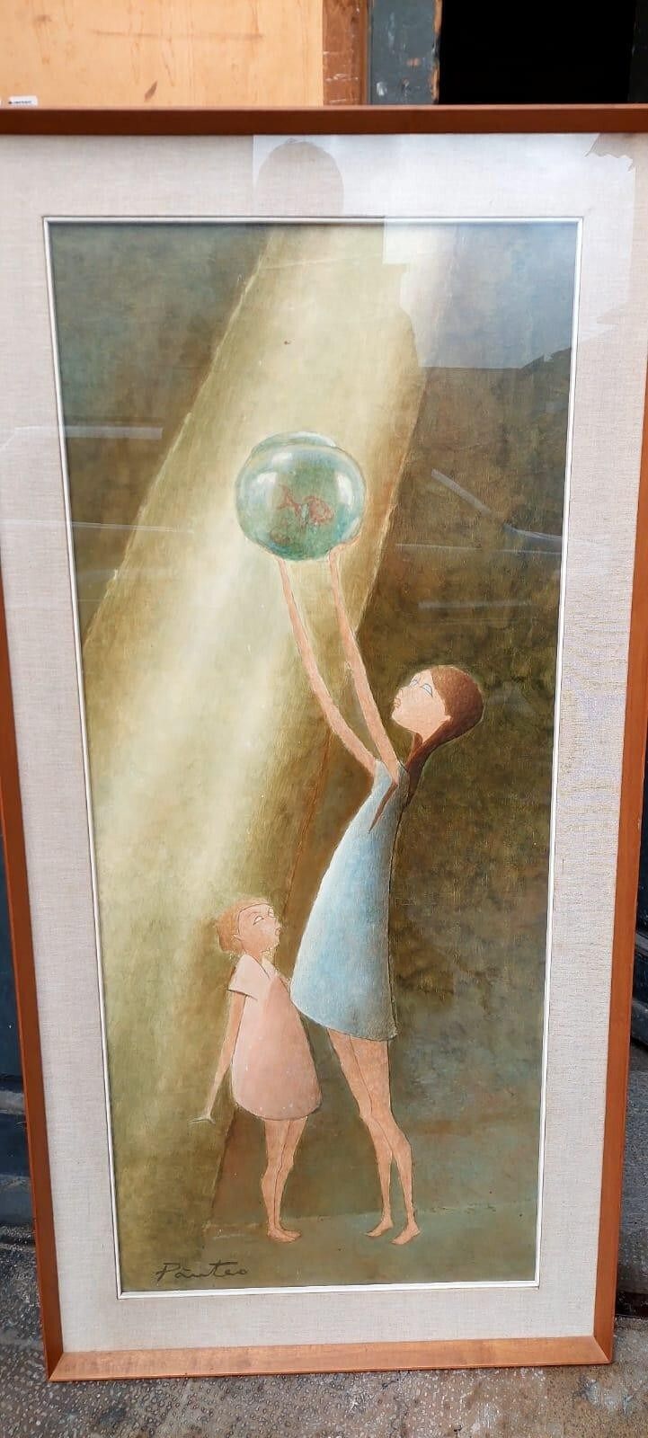 Large Oil Painting On Canvas Figures Panteo Roberto (Milan 1915 ?) photo for sale