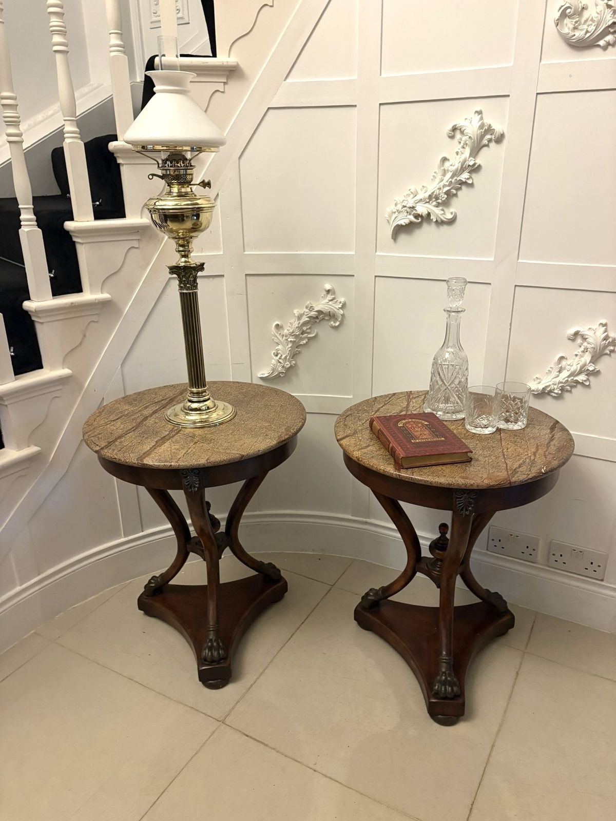 Antique Early 20th Century Quality Pair Of French Marble Top Gueridon Side Tables photo furniture