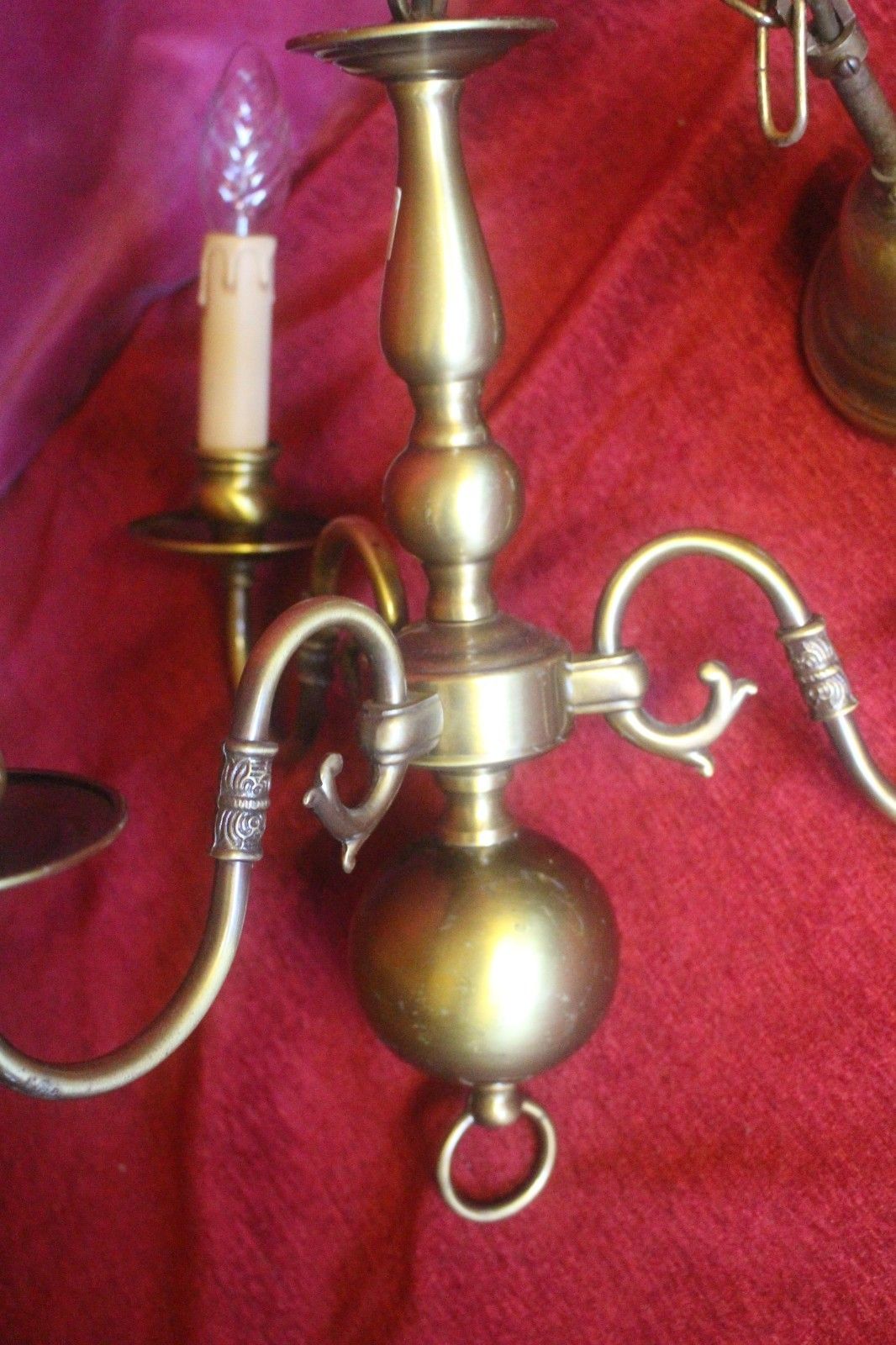 French Vintage Brass Flemish Chandelier 3 Arms  From Paris Chateau photo furniture