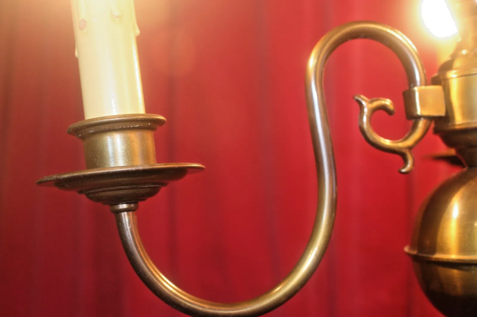 French Vintage Brass Flemish Chandelier 3 Arms  From Paris Chateau photo vinterior