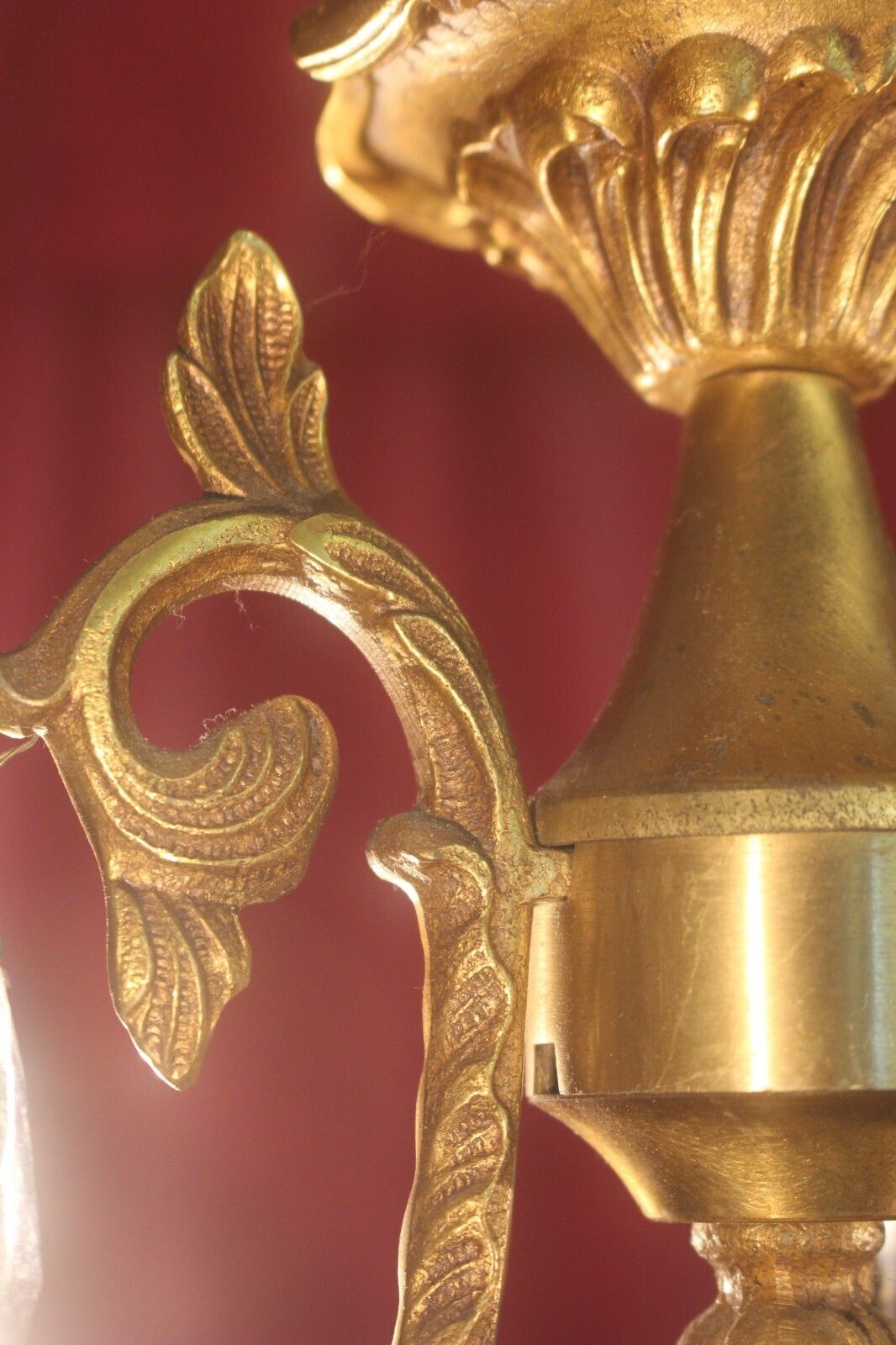 221.0 Antique French Bronze & Crystal Rococ 3 Arms Chandelier photo