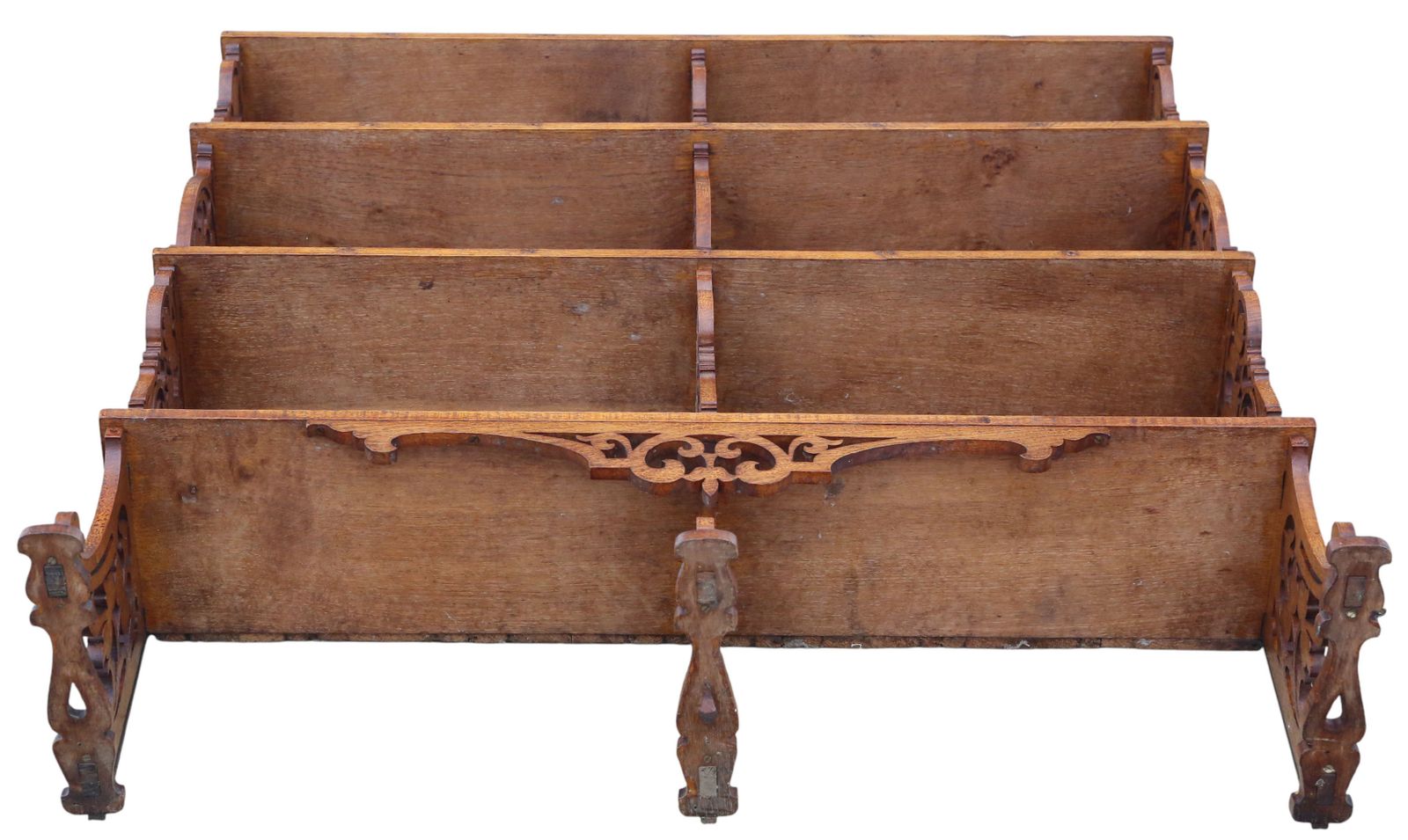 Antique C.1900 Oak Fret Cut Waterfall Bookcase – Wall Or Floor Standing, Fine Quality photo vintage