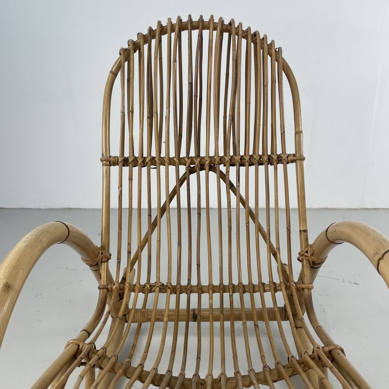 Midcentury Italian Franco Albini Style Rattan Rocking Chair photo vintage