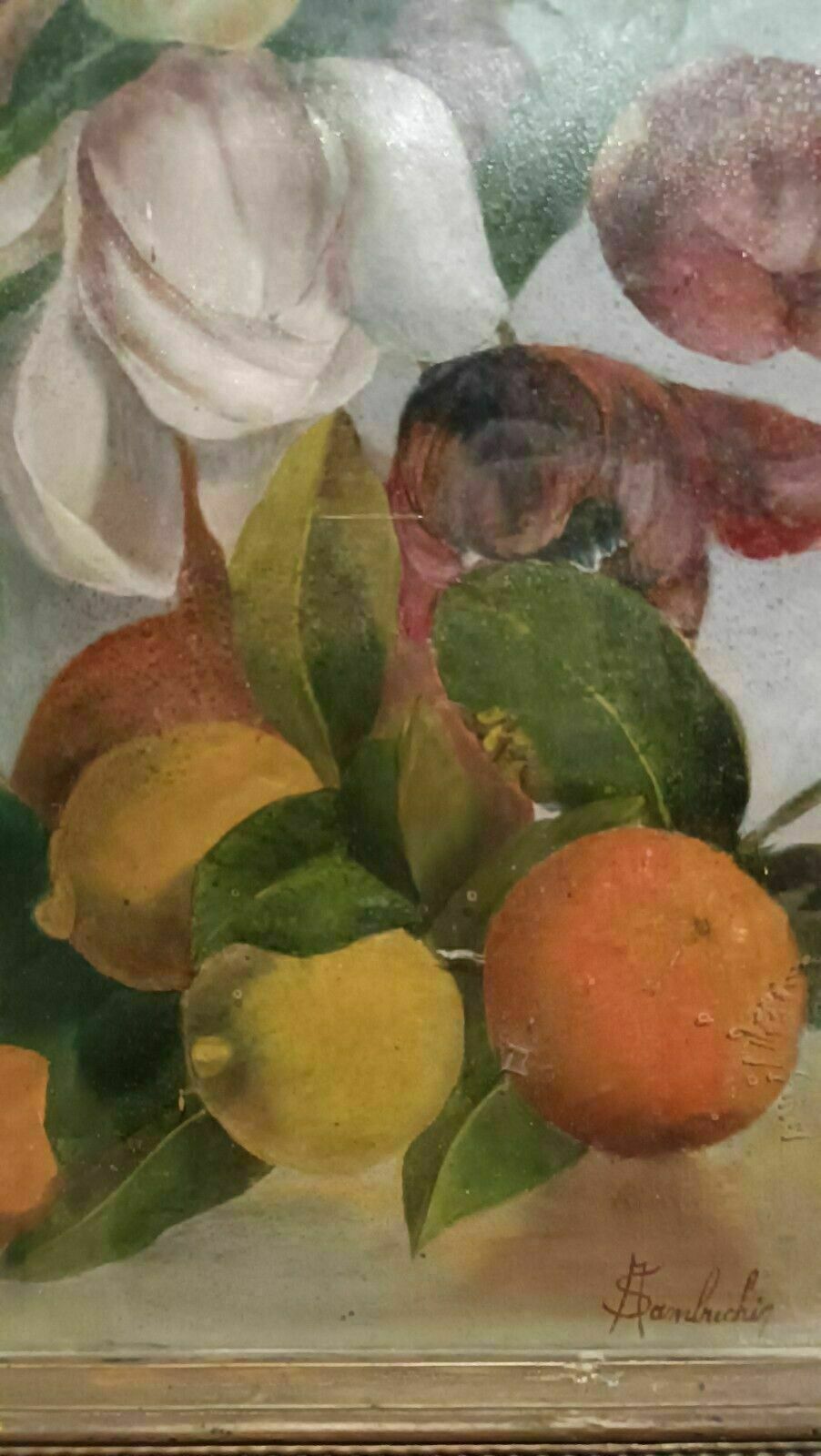 Oil Painting On Paper Depicting Flowers And Citrus Fruits   Signed A.Sambuchi photo 155.0