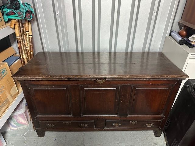Antique Oak Blanket Coffer Panelled Wood Storage Chest With Drawers photo for sale