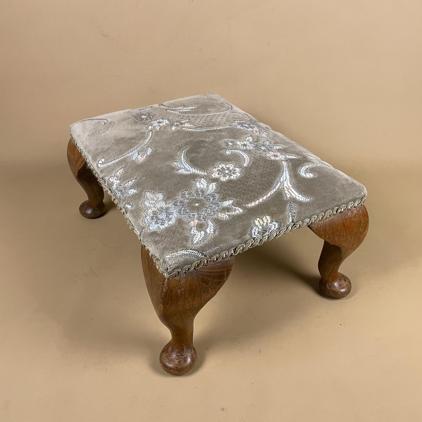 Vintage Retro Velvet Stool Wood Legs Cottage Furniture Rectangle Footstool Foot Seat 18x38x28cm Footstool Floral Patterned Pattern Sage