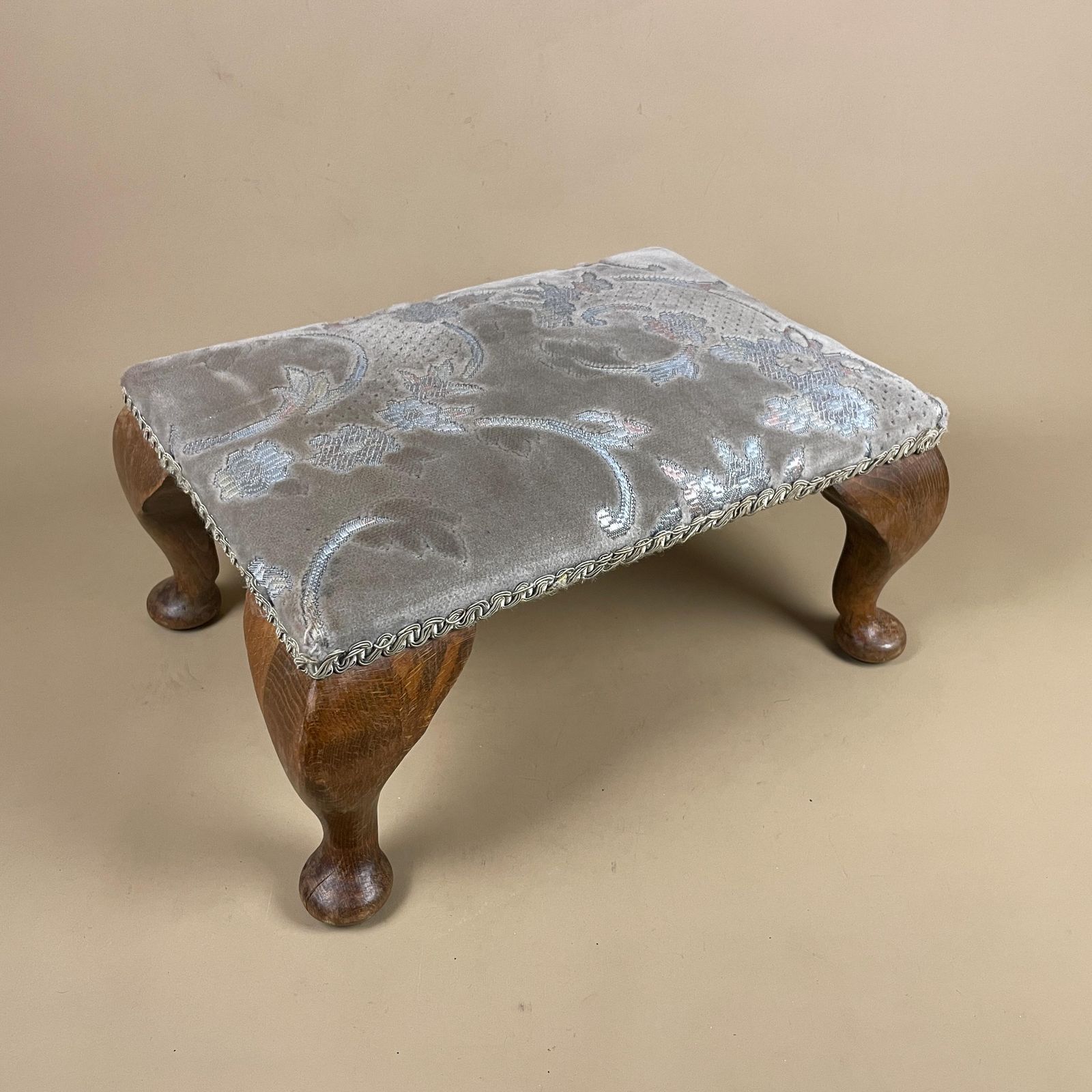 Vintage Retro Velvet Stool Wood Legs Cottage Furniture Rectangle Footstool Foot Seat 18x38x28cm Footstool Floral Patterned Pattern Sage photo for sale