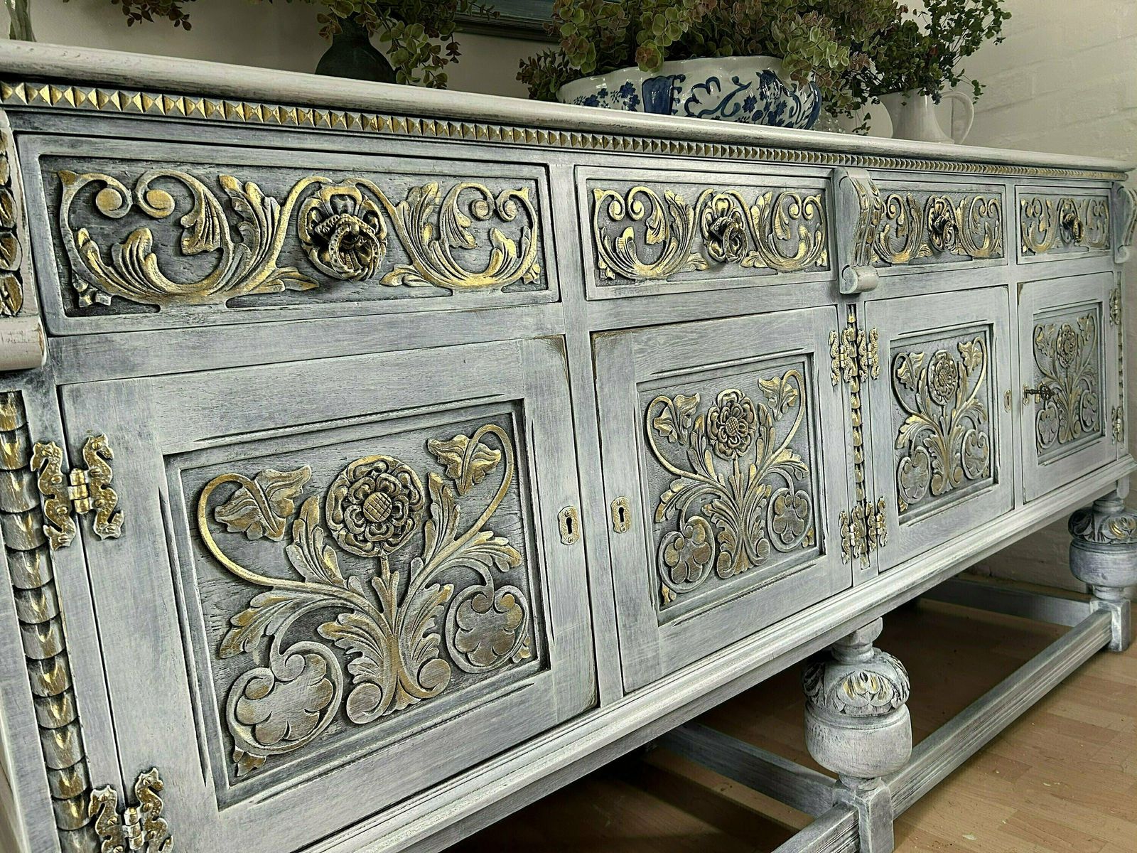 Large Antique Carved Sideboard/Living Room Decor/Kitchen Cabinet/Tv Unit photo for sale