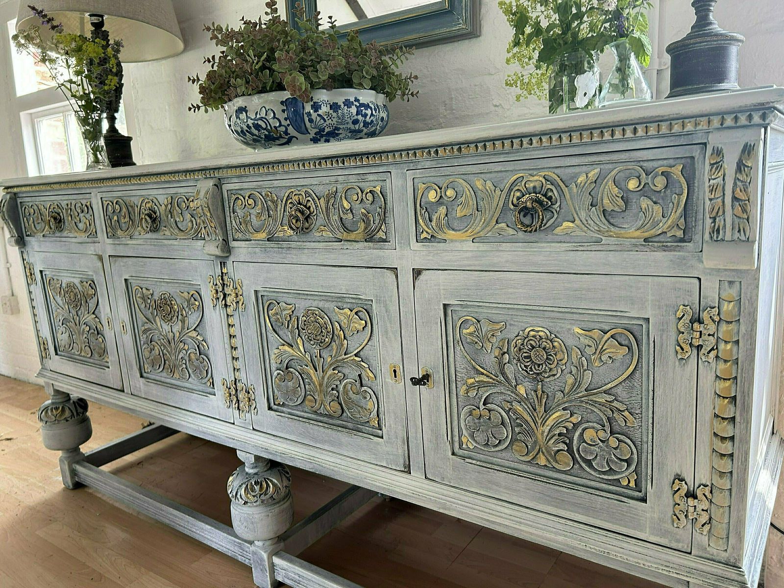 photo for sale Large Antique Carved Sideboard/Living Room Decor/Kitchen Cabinet/Tv Unit