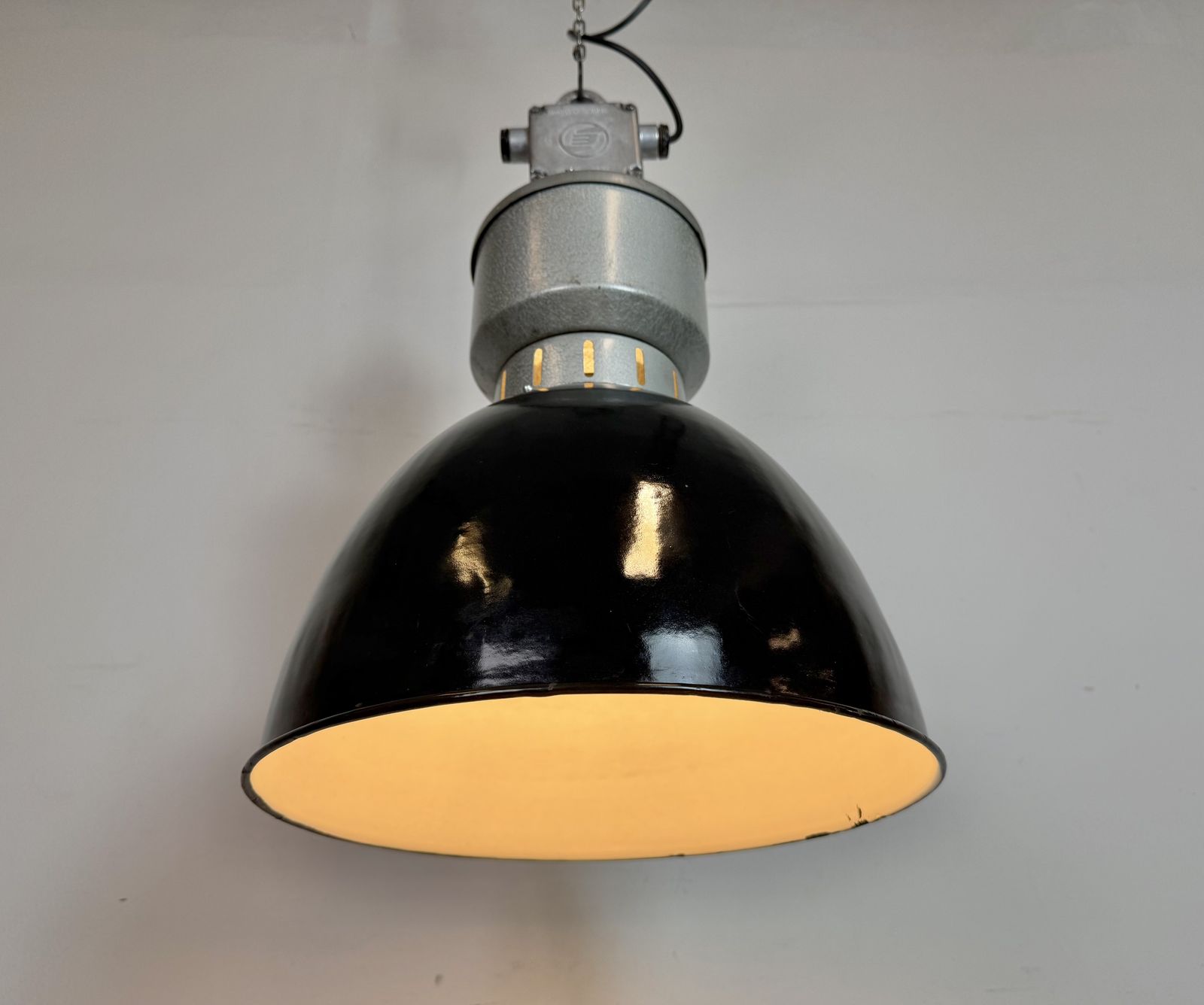 Lighting Industrial Black Enamel Factory Lamp From Elektrosvit, 1960s photo