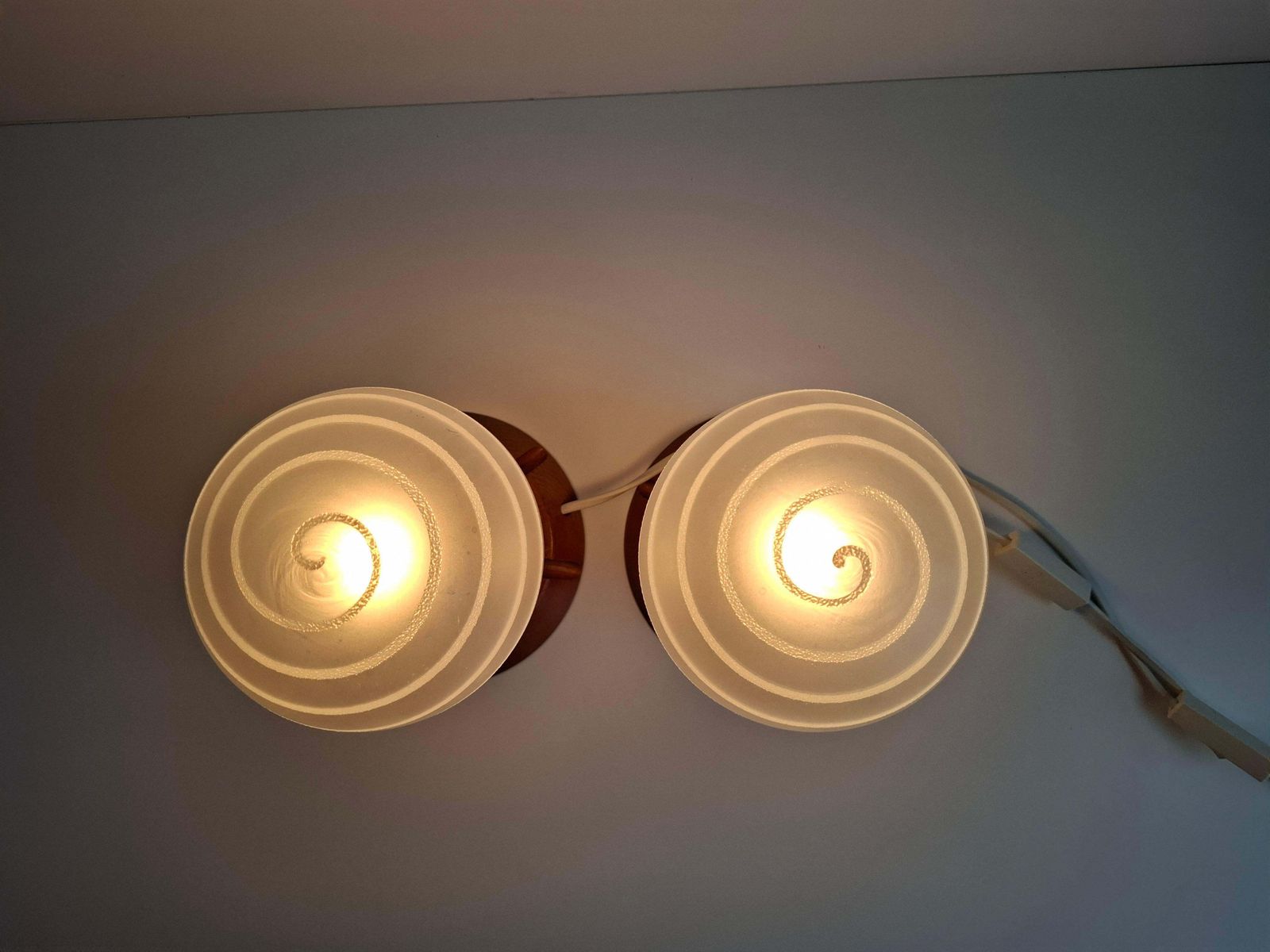 Pair Of Mid Century Czech Wood And Frosted Glass Table Lamps, 1990 photo furniture