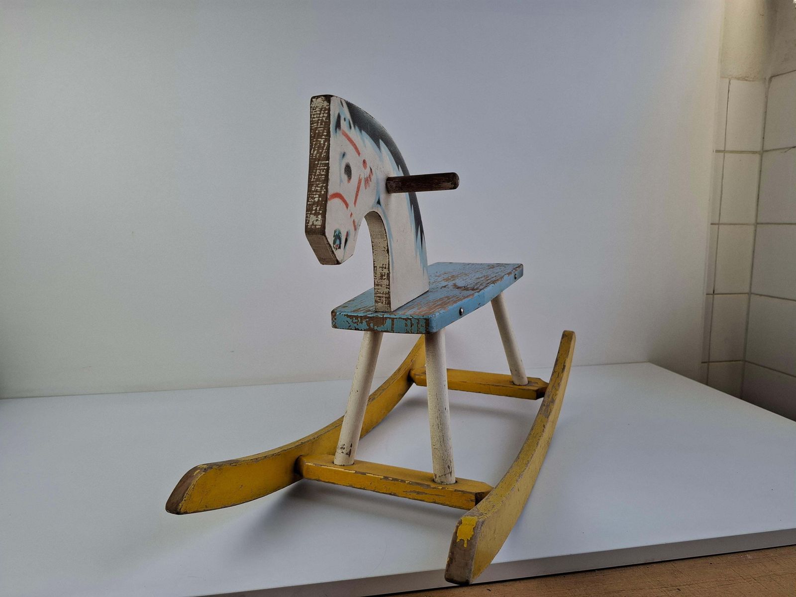 692.0 Mid Century Czechoslovak Wooden Rocking Horse, Hand Painted, 1960s photo