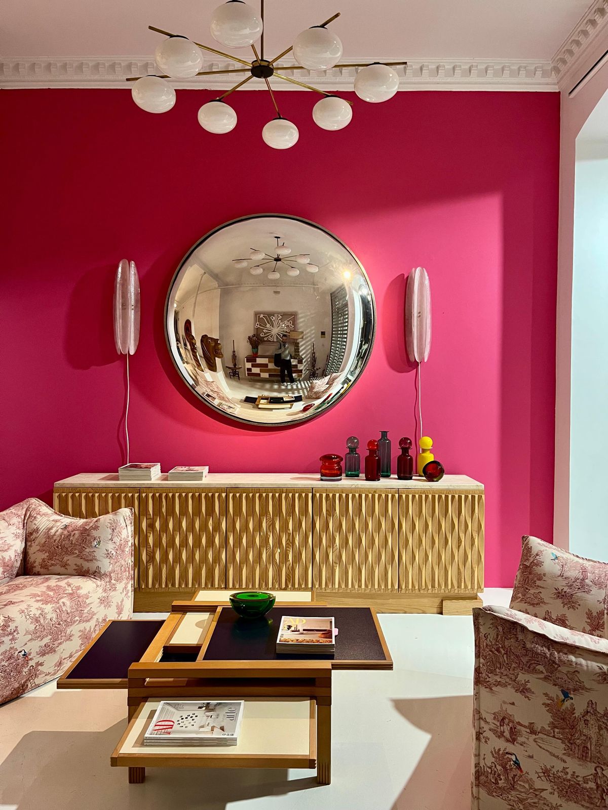 photo furniture Mid Century Modern Style Large French Wall Mounted Round Convex Silver Mirror