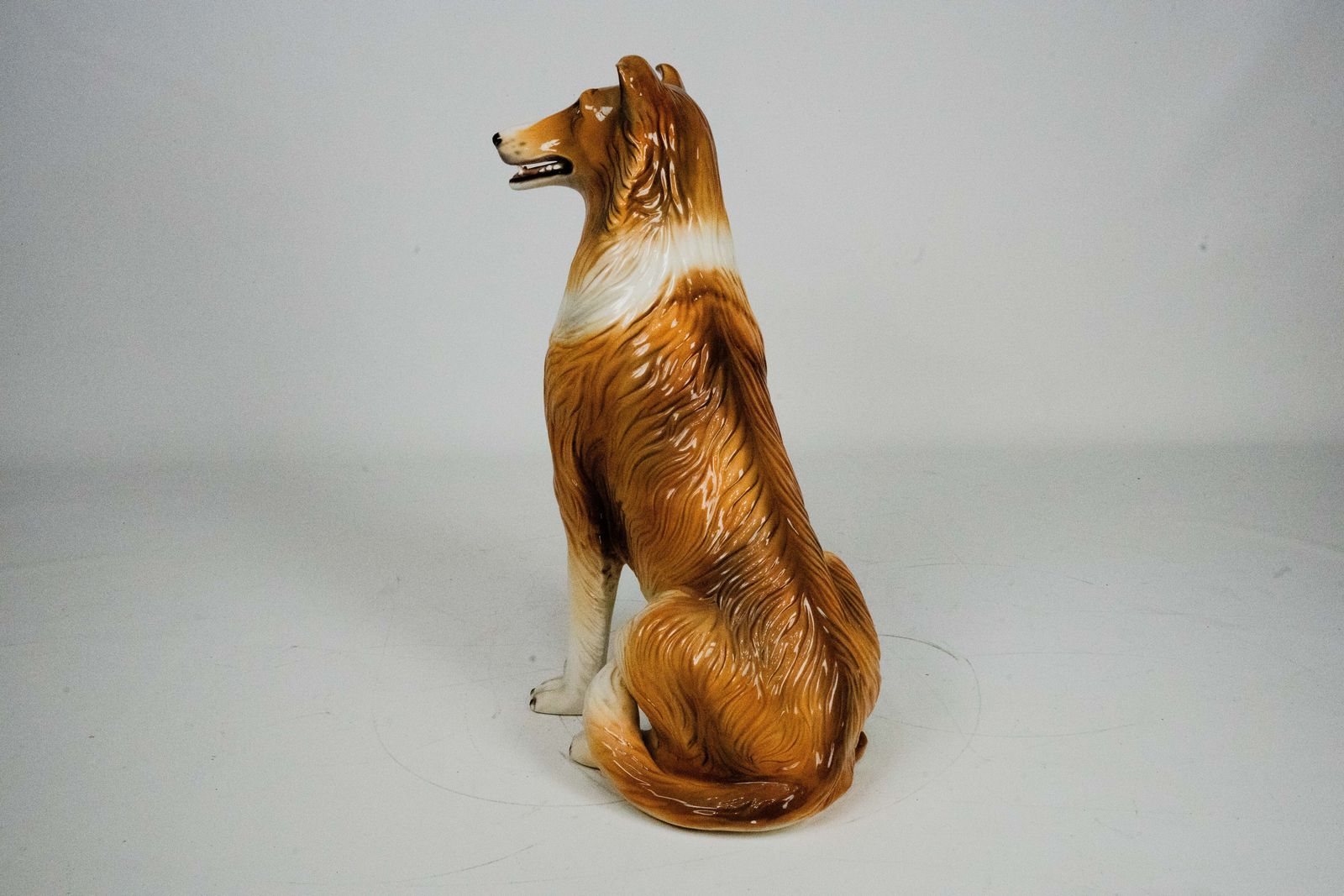Large Italian Ceramic Sitting Collie Dog Sculpture, 1970s photo Art