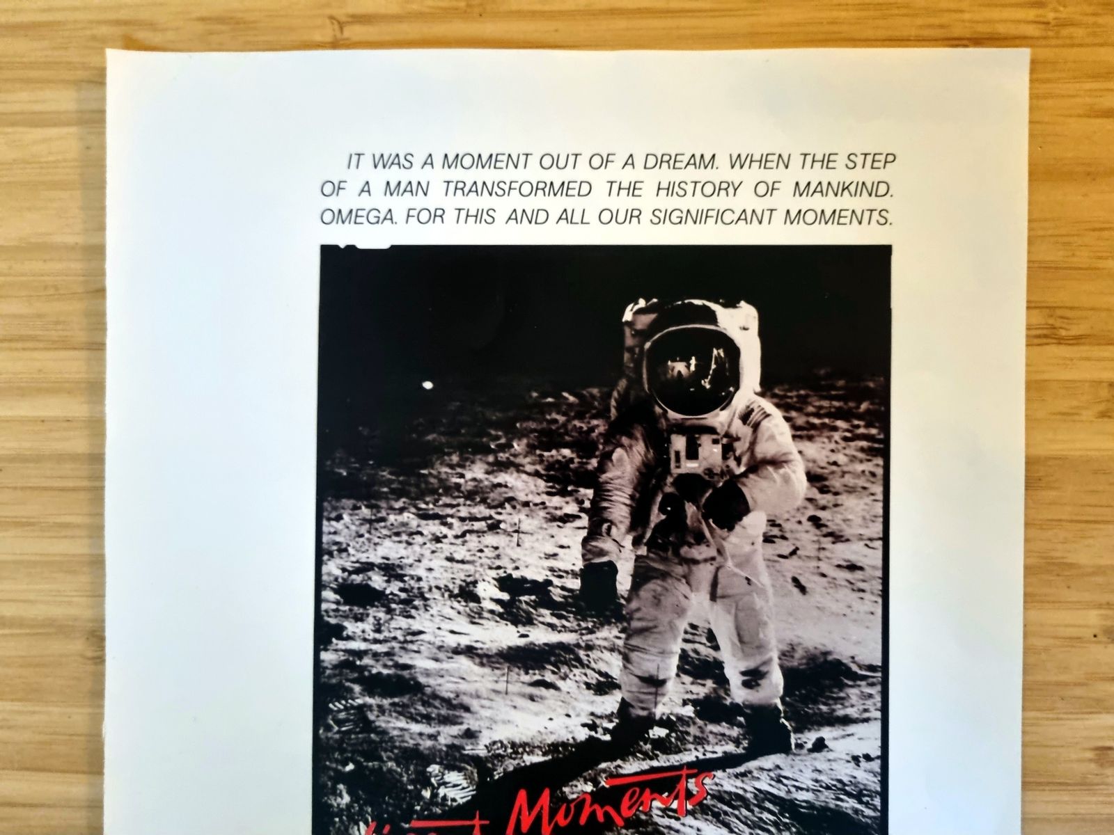 Vintage Watch Ad Print, Omega Speedmaster Moonwatch, Astronaut On Moon, 1980s Space Theme photo 95.0