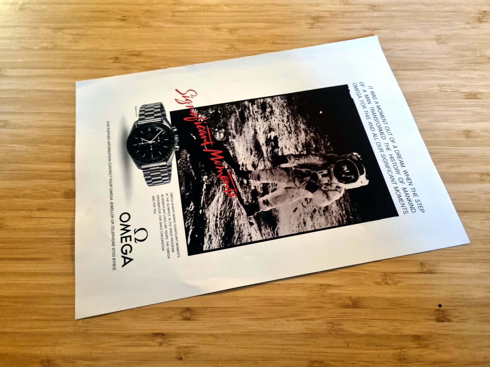 Vintage Watch Ad Print, Omega Speedmaster Moonwatch, Astronaut On Moon, 1980s Space Theme photo buy