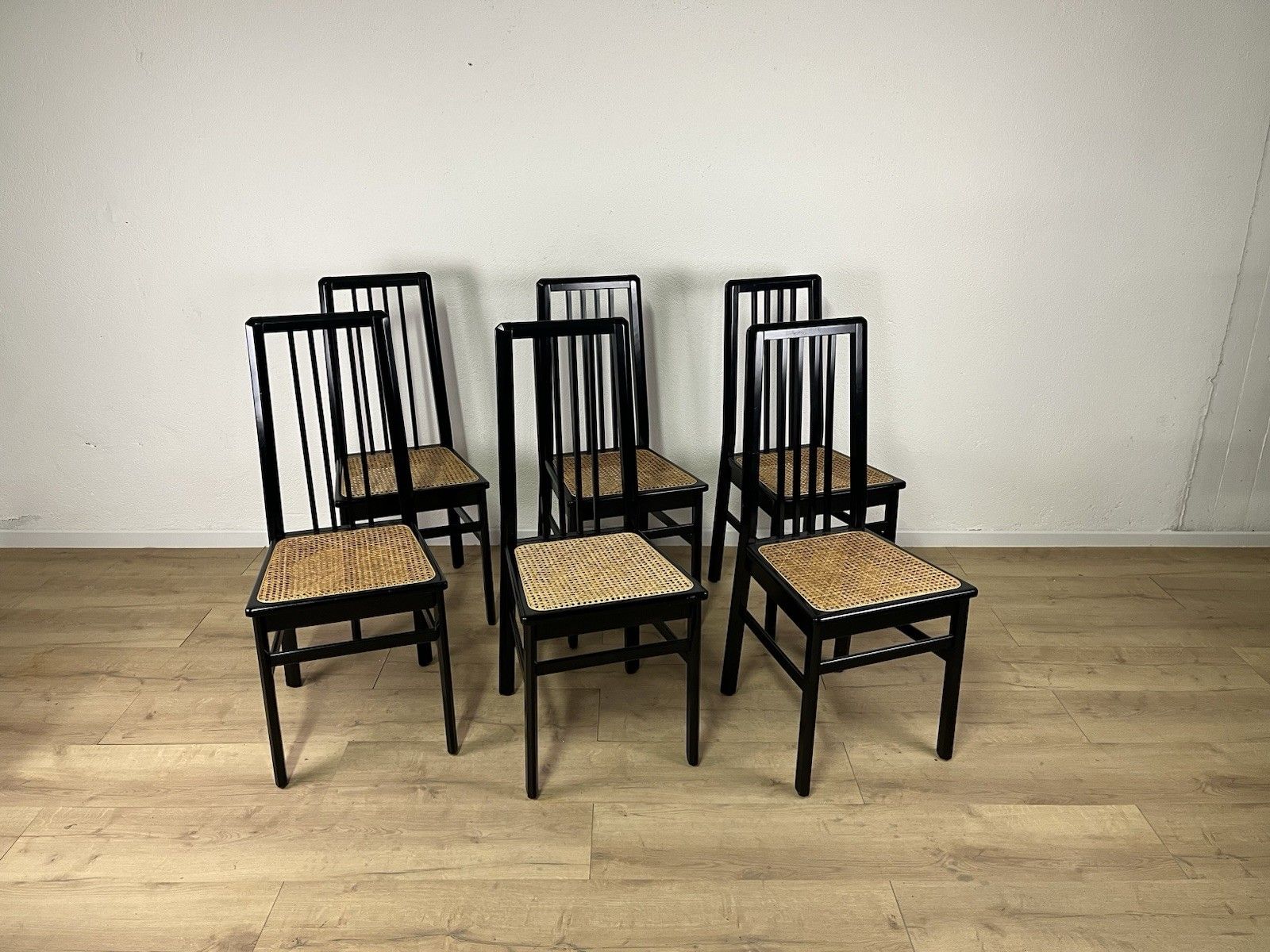 Vienna 70’s Vintage Design Black Straw Wood Chair Set Of 6 photo furniture