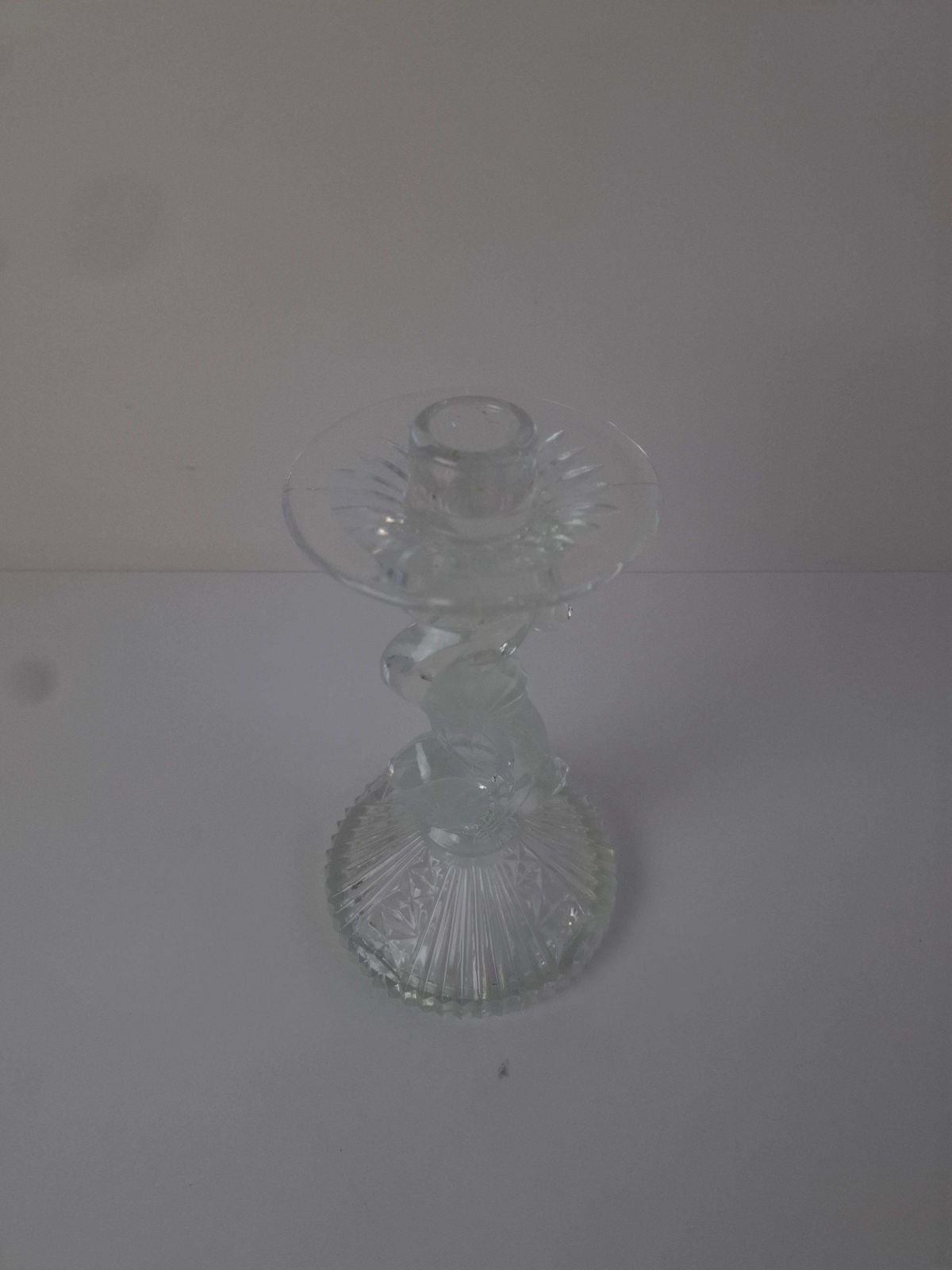 Midcentury Czechoslovak Cut Glass Sculptural Candle Holder, Clear Fire Polished photo for sale