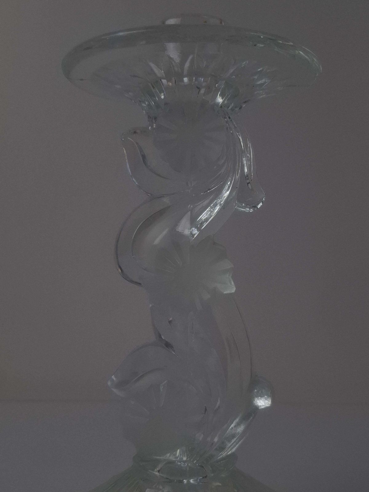 Midcentury Czechoslovak Cut Glass Sculptural Candle Holder, Clear Fire Polished photo buy