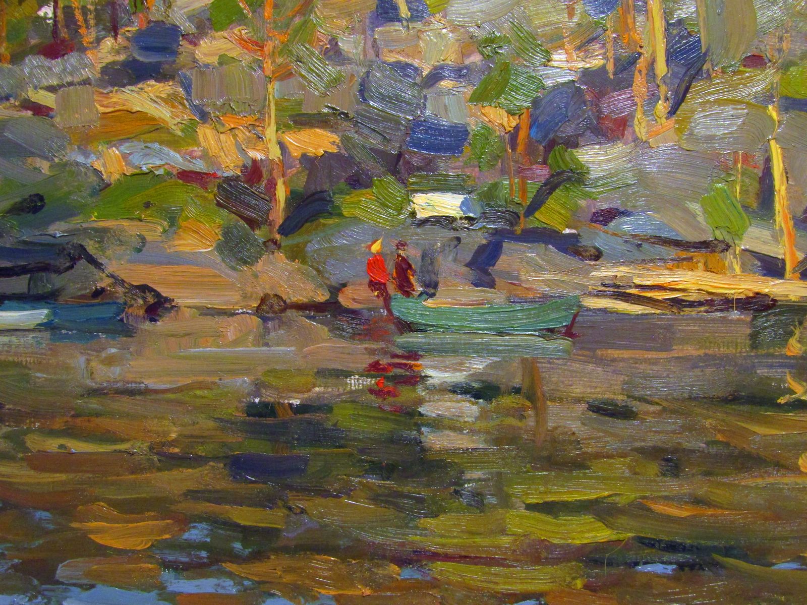 1960s Russian Impressionist Oil Painting By Aleksander Gusarevich "Fishing Day" photo furniture