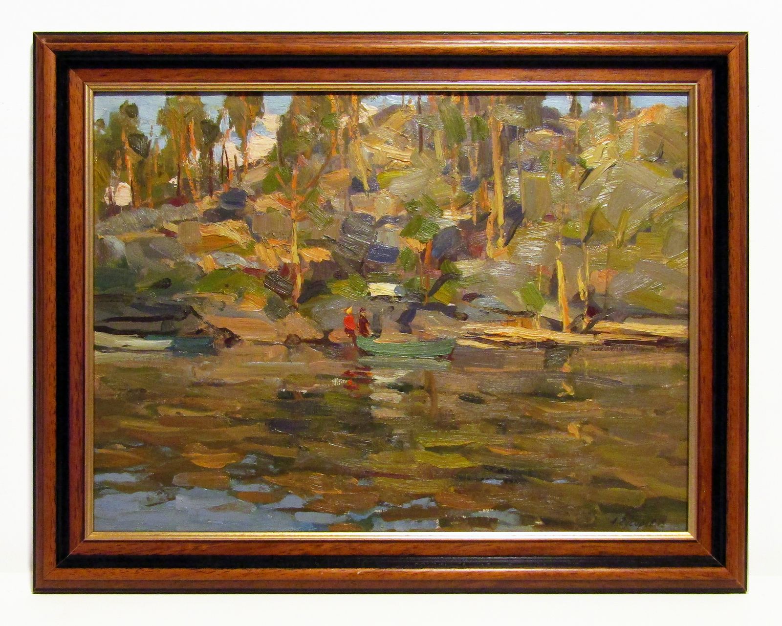 1960s Russian Impressionist Oil Painting By Aleksander Gusarevich "Fishing Day"
