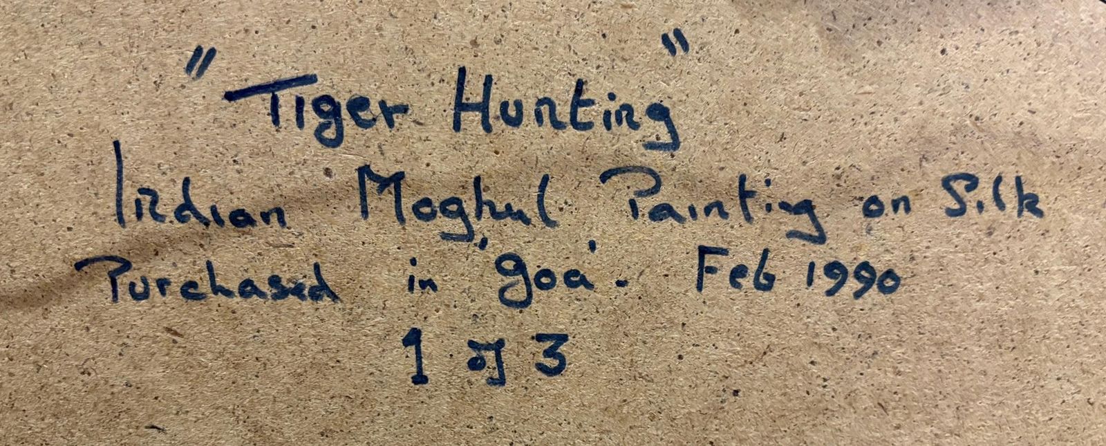 Pair Of Mughal‑Style Silk Paintings, “Tiger Hunt”, India, C. 1985–1990 photo for sale