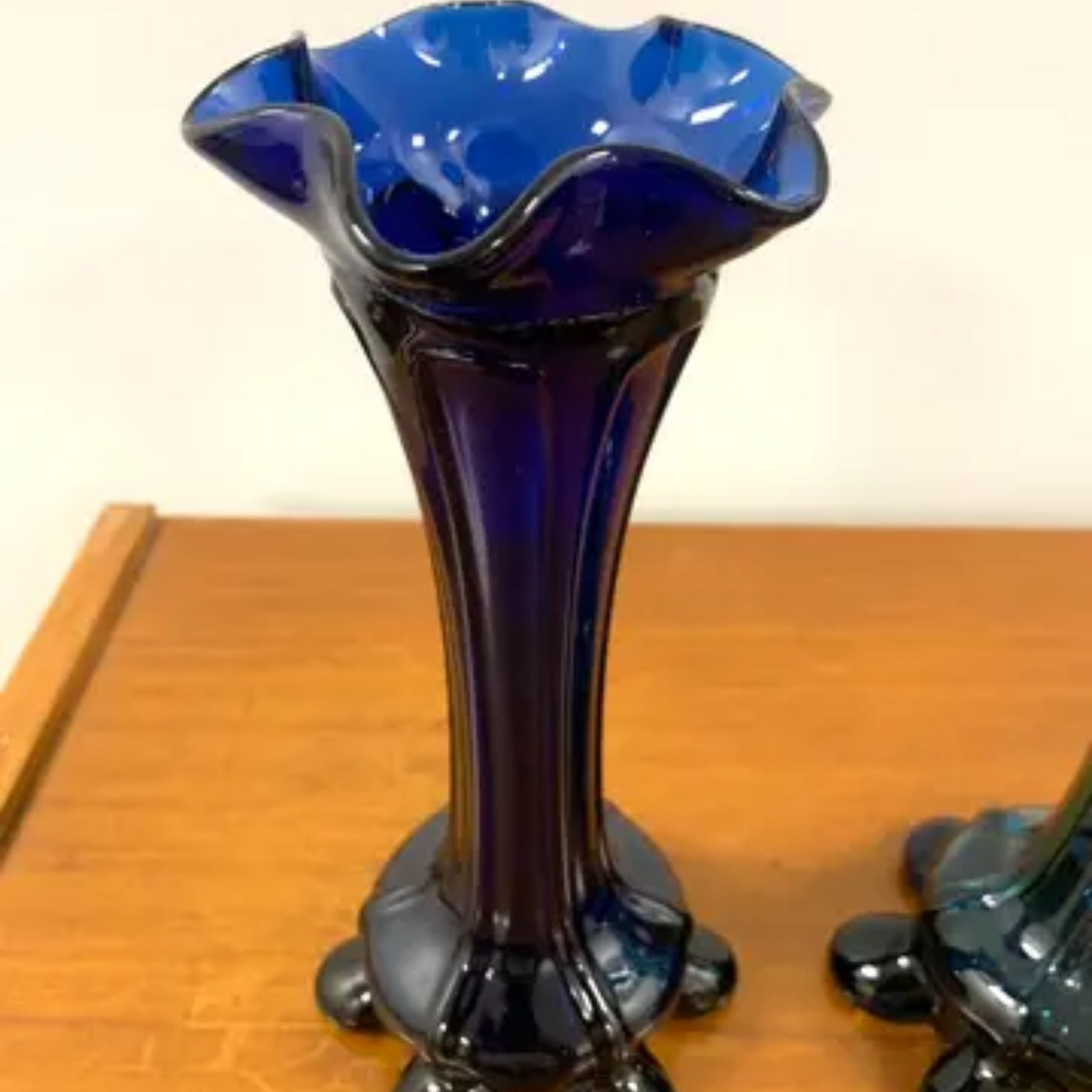 Retro Blue Vases, Czechoslovakia, 1960s (Set Of 2) photo for sale