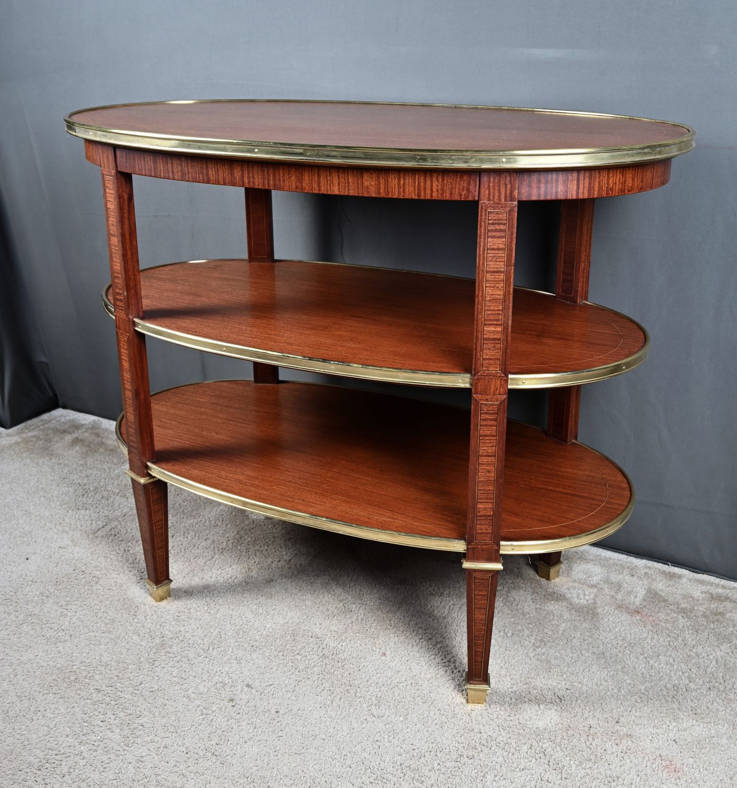 Three Tier Mahogany Serving Cart, Louis XVI Style – 1900 photo for sale