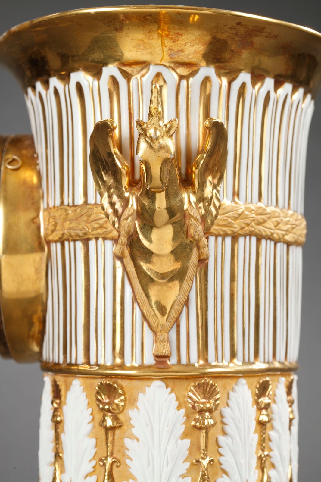 photo for sale Gilt Porcelain Clock In The Shape Of A Vase, Early 19th Century