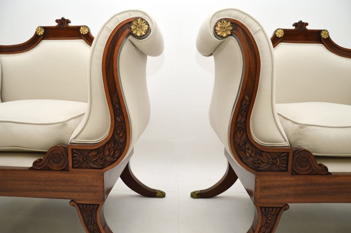Pair Of Large Antique Regency Style Mahogany Armchairs photo vinterior