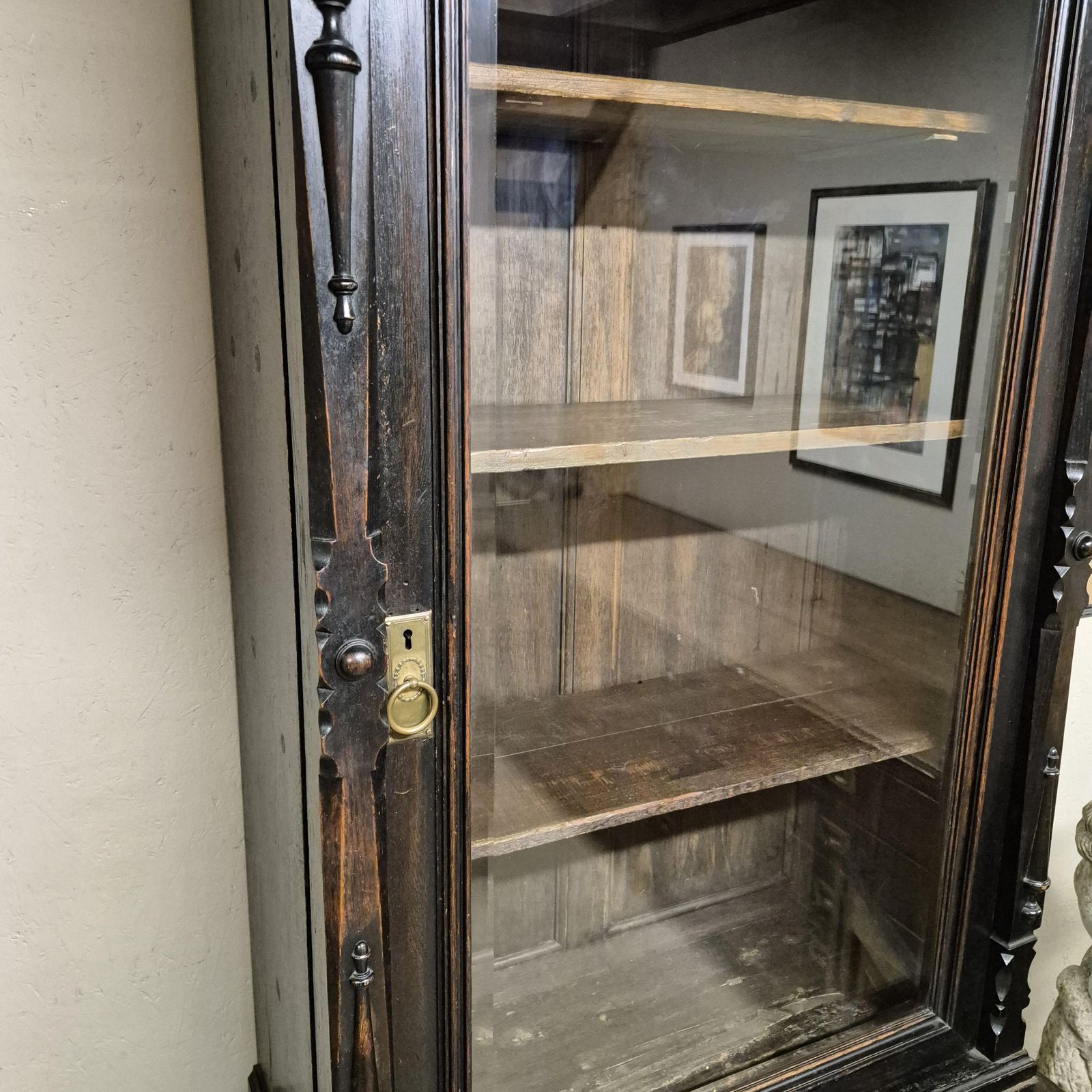 19th Century Antique Ebonised Oak Glazed Gun Cabinet   Display Bookcase photo Furniture