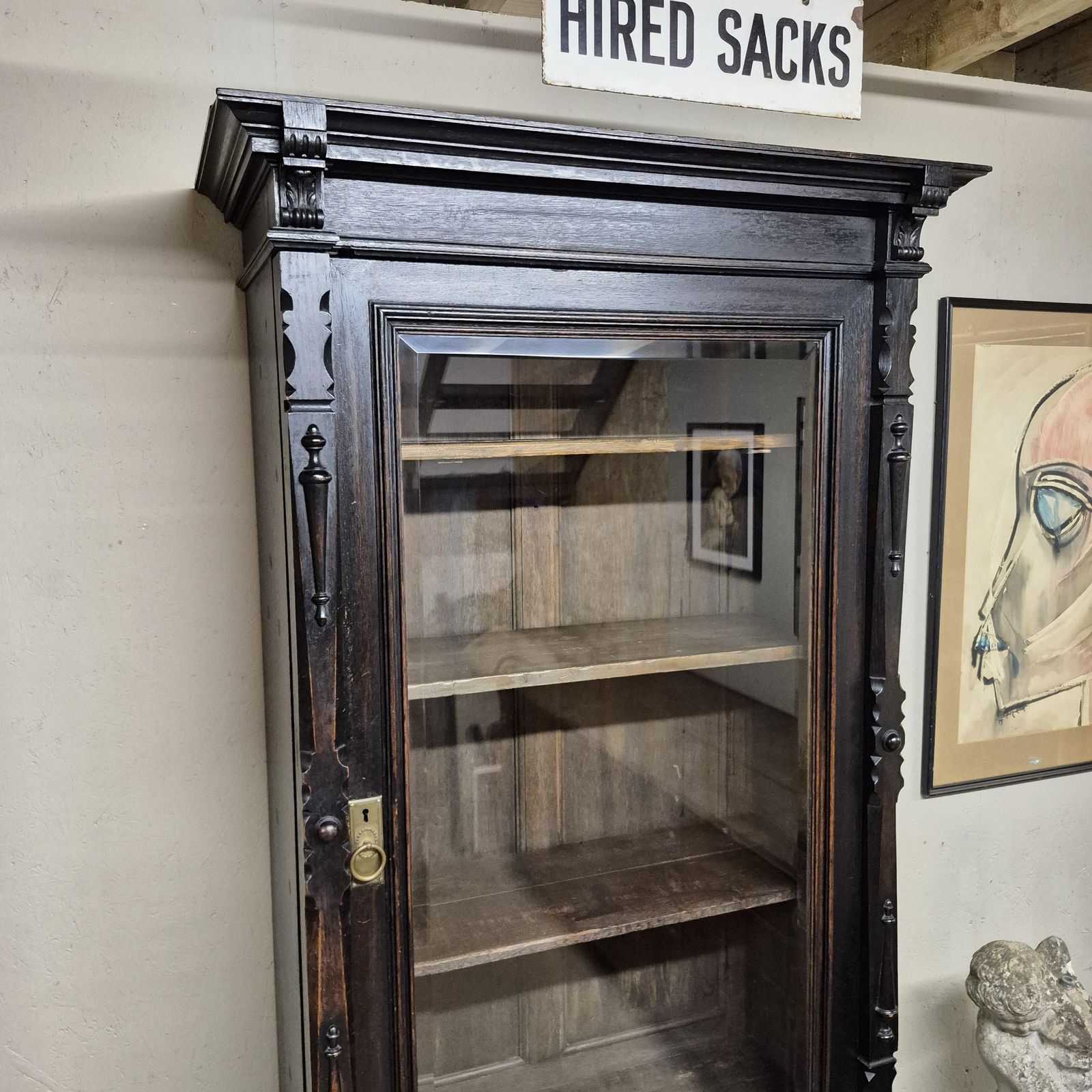 19th Century Antique Ebonised Oak Glazed Gun Cabinet   Display Bookcase photo 2650.0