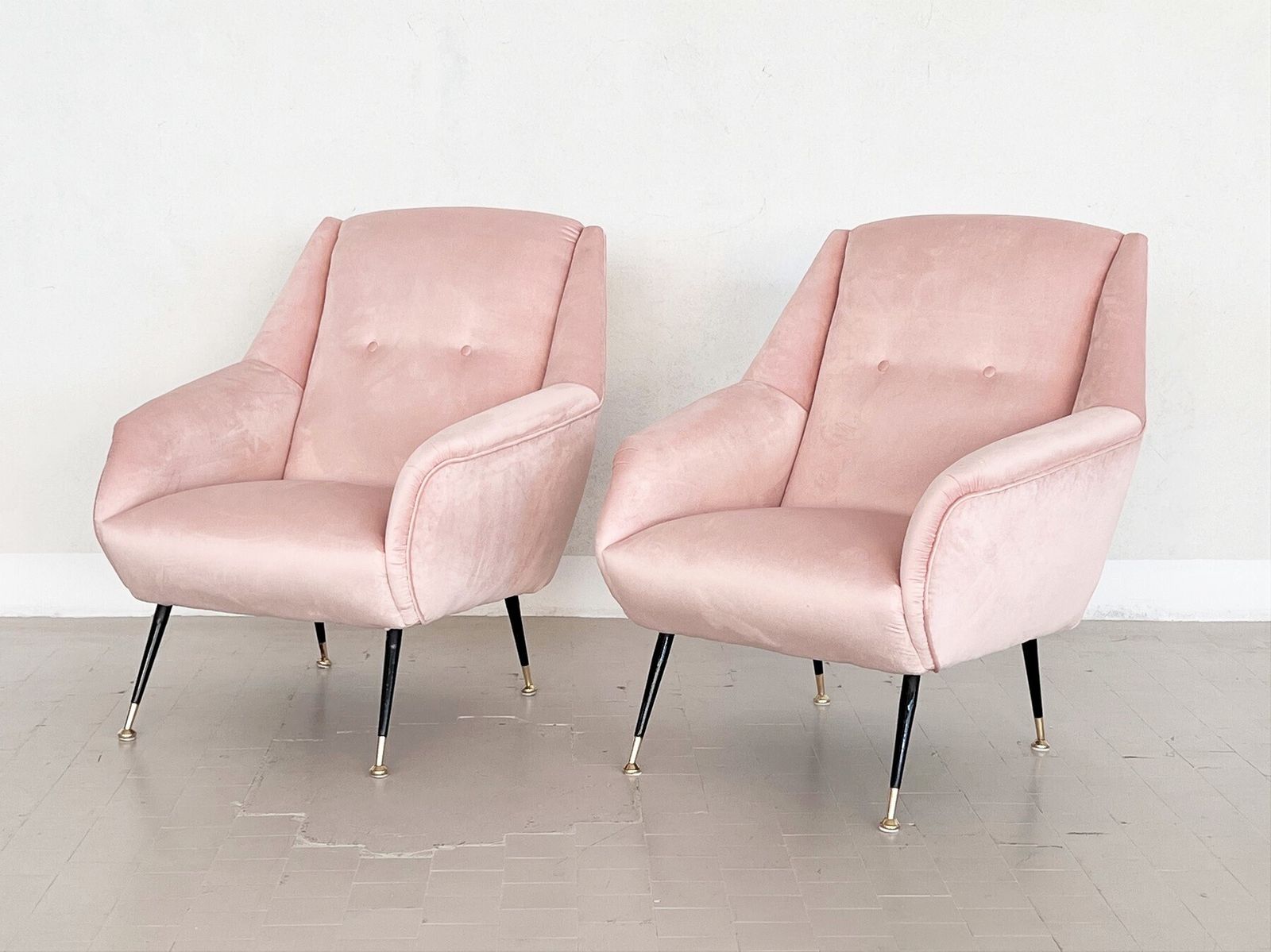 Italian Midcentury Armchairs In Soft Pink Velvet And Brass Tips, 1950s photo furniture