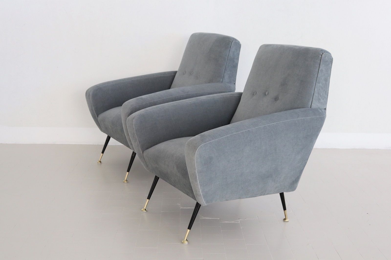 Italian Midcentury Armchairs With Springs In Blue Grey New Velvet photo Furniture